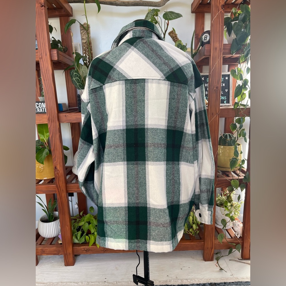 Plaid Green and White Women's Jacket - Picture 3 of 4